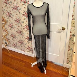Sheer Black Fishnet Maxi Dress - Long Sleeve